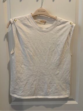 Nation LTD White Sleeveless Tank with Gold Shoulder Buttons